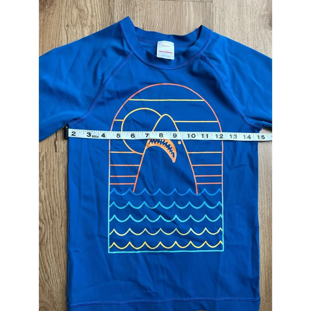 Hanna Andersson Boys Blue Shark Graphic Long Sleeve Rash Guard Swim Shirt Size 8